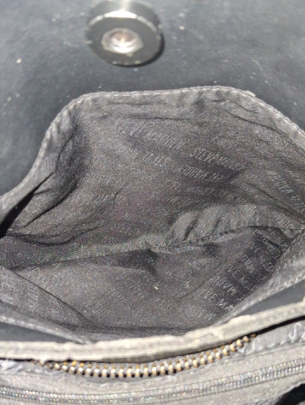Steve Madden Black Embossed Logo Crossbody Satchel with Branded Guitar Strap - Picture 3 of 14